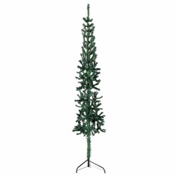 Meia árvore de natal fina com suporte 180 cm verde