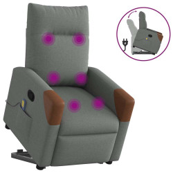 Poltrona elevatória de massagens tecido cinzento-escuro