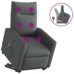 Poltrona elevatória de massagens tecido cinzento-escuro