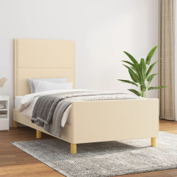 Estrutura de cama sem colchão 90x190 cm tecido creme