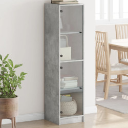 Aparador alto c/ portas de vidro 35x37x142 cm cinza cimento
