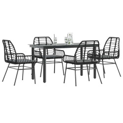 Conjunto de jantar jardim 5 peças almofadas vidro vime PE preto