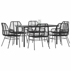 Conjunto de jantar jardim 7 peças vidro vime PE preto