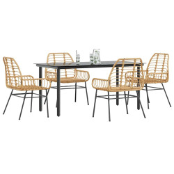 Conjunto jantar jardim 5 peças vidro vime PE castanho