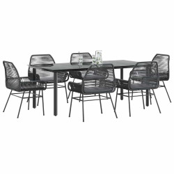 Conjunto de jantar jardim 7 peças almofadas vidro vime PE preto