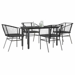 Conjunto de jantar jardim 5 peças almofadas vidro vime PE preto