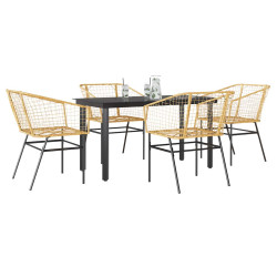 Conjunto jantar jardim 5 peças vidro vime PE castanho