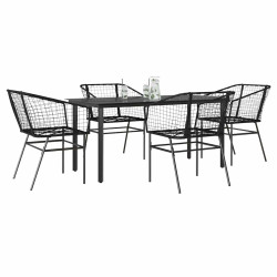 Conjunto de jantar jardim 5 peças vidro vime PE preto