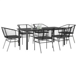 Conjunto de jantar jardim 7 peças almofadas vidro vime PE preto