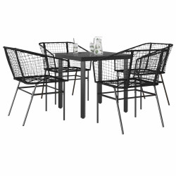 Conjunto de jantar jardim 5 peças vidro vime PE preto