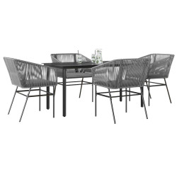 Conjunto jantar jardim 5 peças almofadas vidro vime cinzento PE