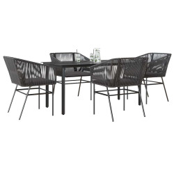 Conjunto de jantar jardim 5 peças almofadas vidro vime PE preto