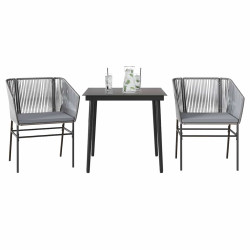 Conjunto jantar jardim 3 peças almofadas vidro vime cinzento PE