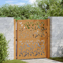 Portão de jardim 100x100 cm com design de folha de aço resistente às intempéries