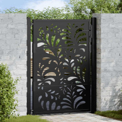 Portão de jardim preto 100x125 cm aço design ondulado
