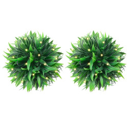 Bolas artificiais de buxo com luzes LED 2 pcs verde 30 cm