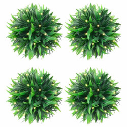 Bolas artificiais de buxo com luzes LED 4 pcs verde 15 cm