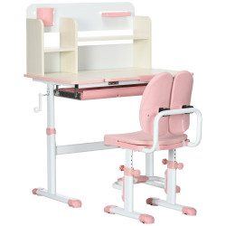 Conjunto de secretária e cadeira para crianças com altura ajustável gaveta prateleiras e bancada inclinável 80x52x88-109 cm rosa e branco