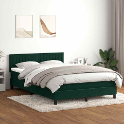 Cama box spring c/ colchão e LED 160x220 cm veludo verde-escuro