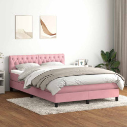 Cama box spring c/ colchão e LED 140x220 cm veludo rosa