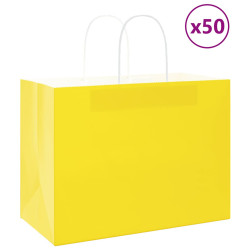 Sacos de papel 50 unid com alças amarelo 32x17x25 cm