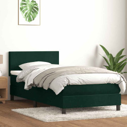 Cama box spring c/ colchão e LED verde-escuro 80x220 cm veludo