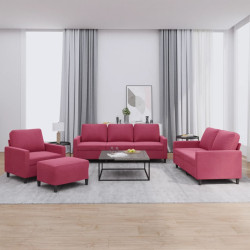 4 Pcs conjunto de sofás com almofadões veludo vermelho tinto