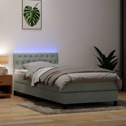 Cama box spring c/ colchão e LED cinzento-claro 80x210 cm veludo