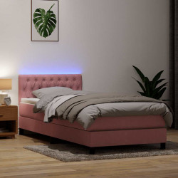 Cama box spring c/ colchão e LED 80x220 cm veludo rosa