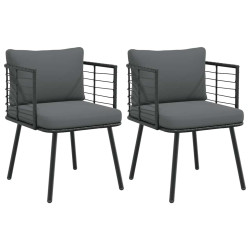 Cadeiras de jardim com almofadões 2 pcs vime PE preto