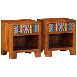 Armário de cabeceira 2 pcs 40x35x45 cm madeira maciça acácia