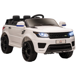 Carro elétrico suv infantil 12v com 2 motores controlo remoto faróis buzina bluetooth música USB e abertura de porta 3-5km/h 110x68x52cm branco