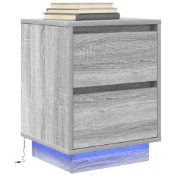 Mesa de cabeceira com luzes LED 38x34x50 cm cinzento-sonoma