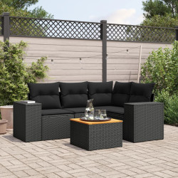 5 Pcs conjunto sofás de jardim com almofadões vime PE preto