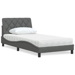 Cama com colchão 100x200 cm tecido cinzento-escuro