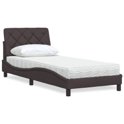 Cama com colchão 90x200 cm tecido castanho-escuro