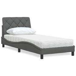 Cama com colchão 90x200 cm tecido cinzento-escuro