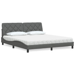 Cama com colchão 180x200 cm tecido cinzento-escuro