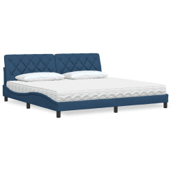 Cama com colchão 200x200 cm tecido azul