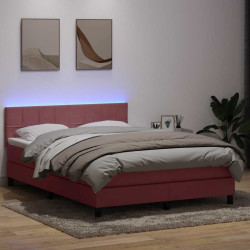 Cama box spring c/ colchão e LED 160x210 cm veludo rosa