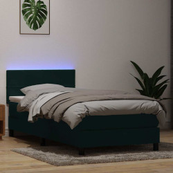 Cama box spring c/ colchão e LED verde-escuro 80x220 cm veludo