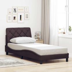 Estrutura de cama sem colchão 90x190 cm tecido castanho-escuro
