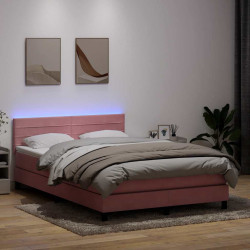 Cama box spring c/ colchão e LED 160x210 cm veludo rosa