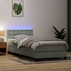 Cama box spring c/ colchão e LED cinzento-claro 80x210 cm veludo