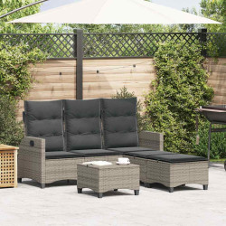 3 Pcs conjunto sofás de jardim com almofadões em l vime PE