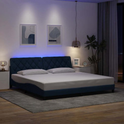 Estrutura de cama com LED sem colchão 200x200 cm tecido azul