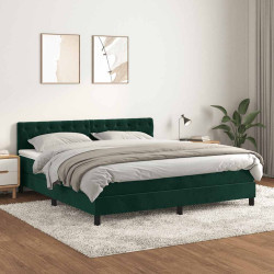 Cama com molas/colchão 180x200 cm veludo verde-escuro