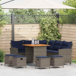 6 Pcs conjunto sofás de jardim com almofadões em l vime PE