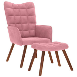 Cadeira de descanso com banco veludo rosa