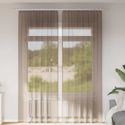 Cortinas de voile com bolsos para varão 2 pcs castanho-claro